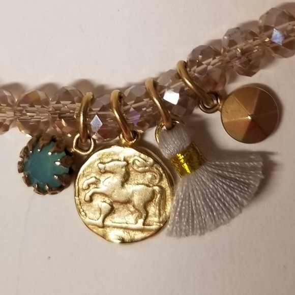 Niquea.D Paperclip Chain Necklace with Crystals and Charms, Gold-tone, NWT - Picture 4 of 9